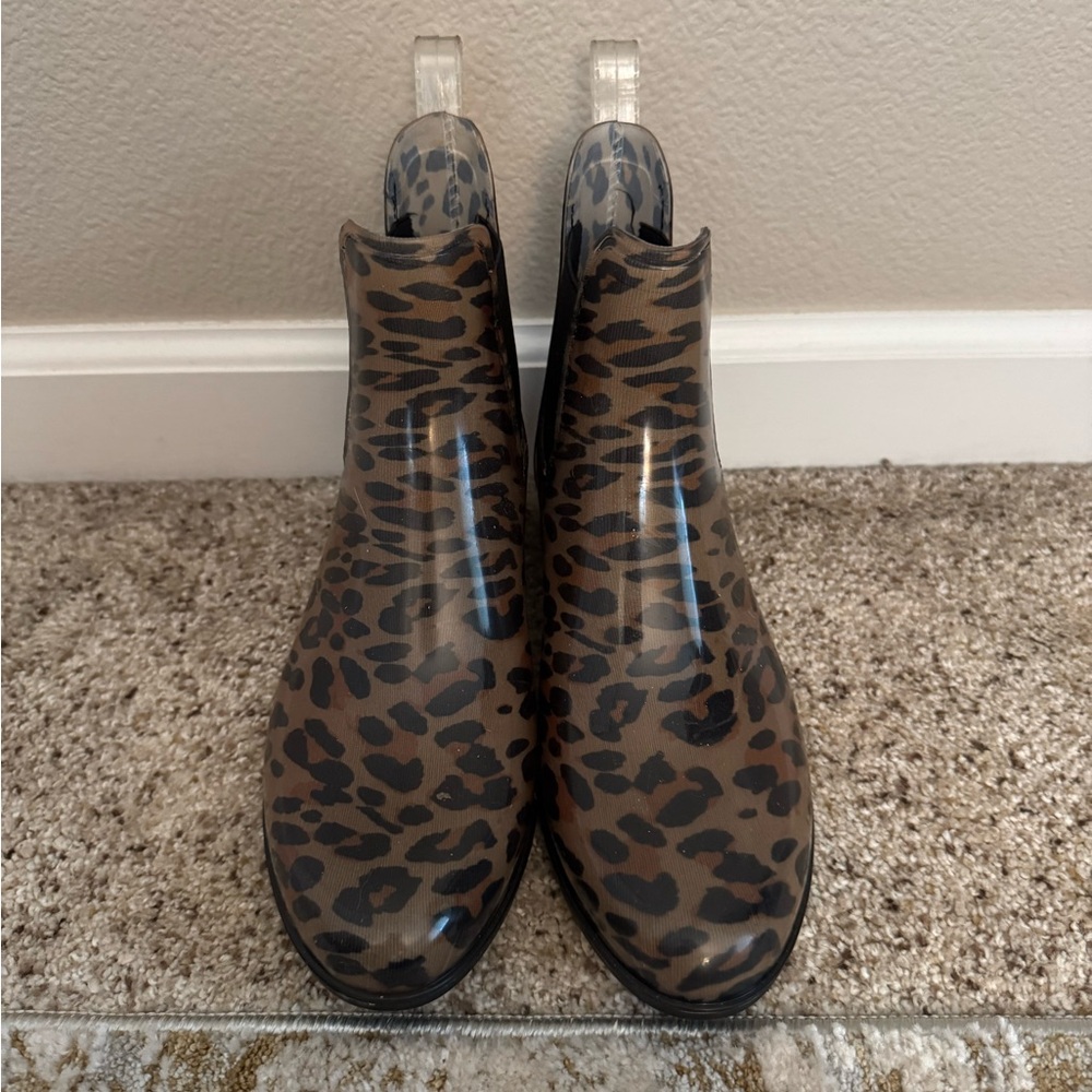 cheetah ankle rain boots